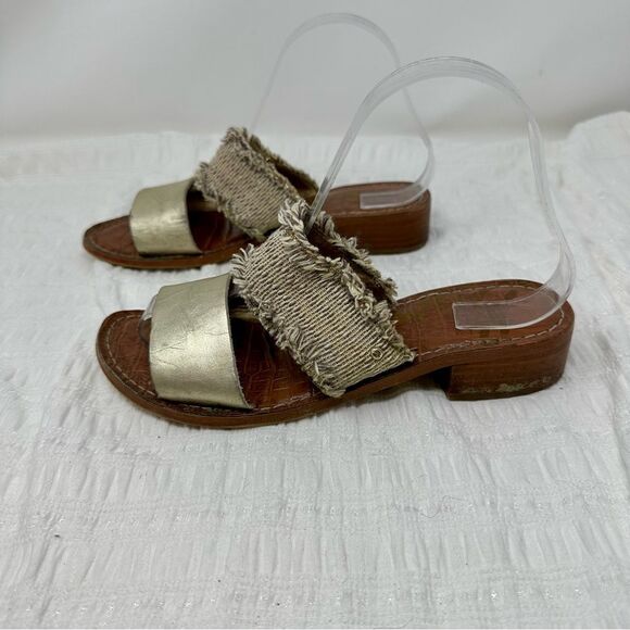 Sam Edelman Jeni Metallic Leather & Fringe Slide Sandals- Size 7 - Picture 2 of 13